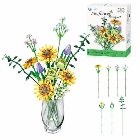 Contixo Sunflower Bouquet Flordal Collection Building Block Set, 975-Piece Set BK04
